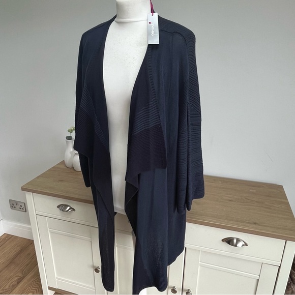Per una knit waterfall Long cardigan Navy Blue Size Large BNWT - Picture 2 of 12